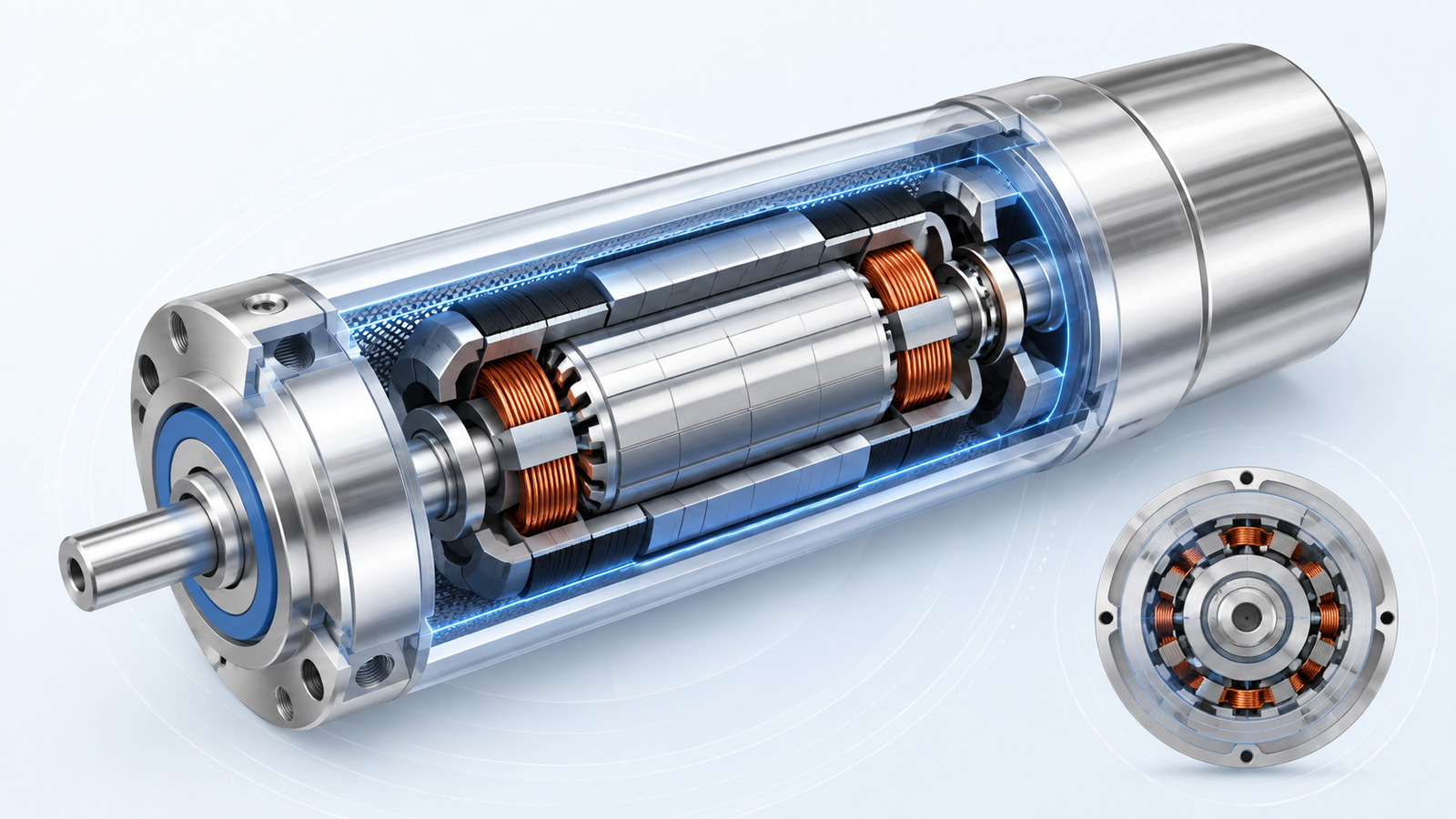 What Maintenance Is Needed for Solar Water Pumps? A Simple Checklist 2.5D isometric vector diagram of a sealed brushless DC motor showing internal components