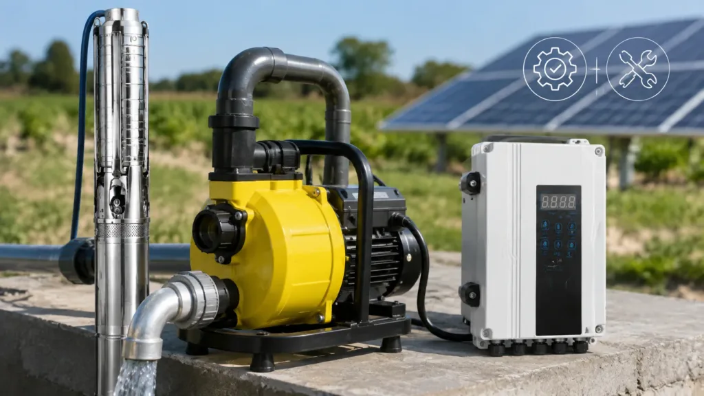 7 Benefits of Solar Water Pumps for Farms, Irrigation & Off-Grid Water Supply Solar water pump working principle with PV panels, MPPT controller, submersible pump and water storage