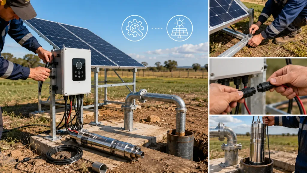 7 Benefits of Solar Water Pumps for Farms, Irrigation & Off-Grid Water Supply Solar water pump filling a storage tank for later irrigation and livestock use