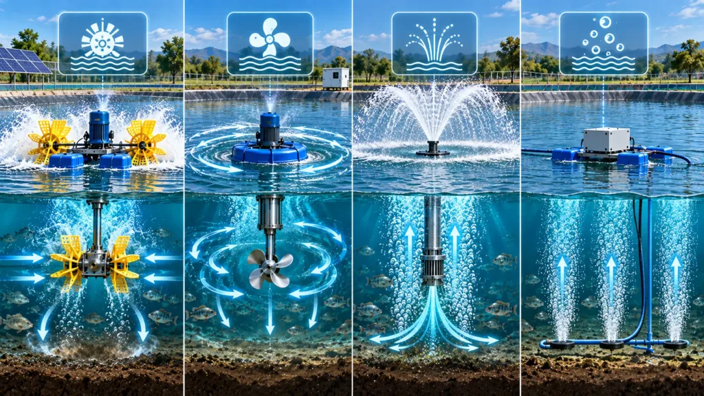 Types of aerators for fish ponds and aquaculture