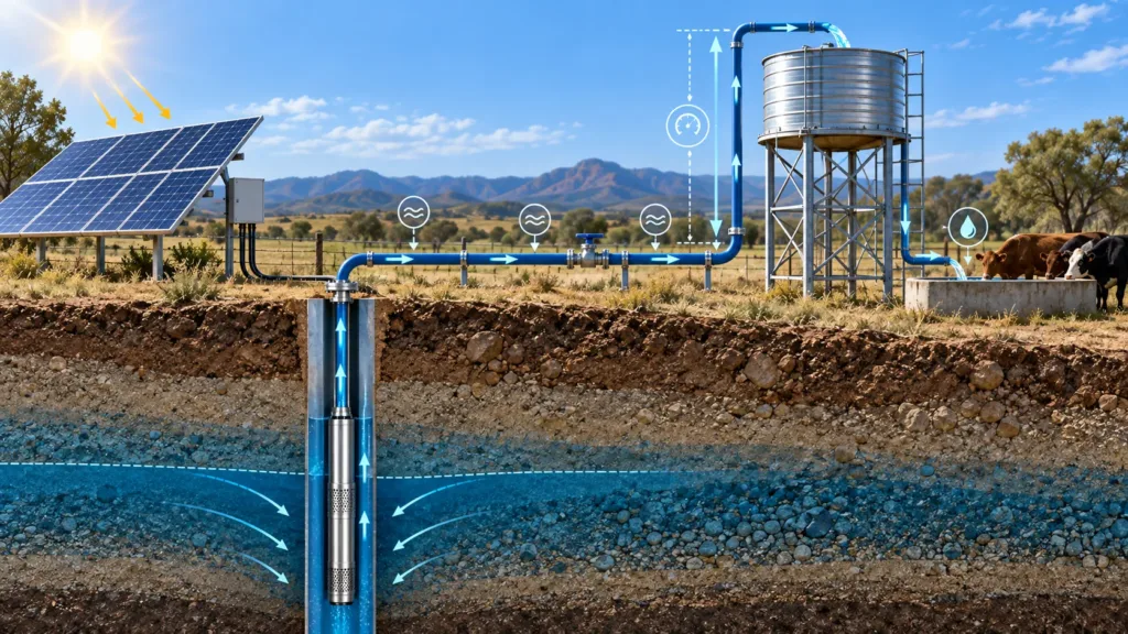 Total dynamic head calculation for a deep well solar pump