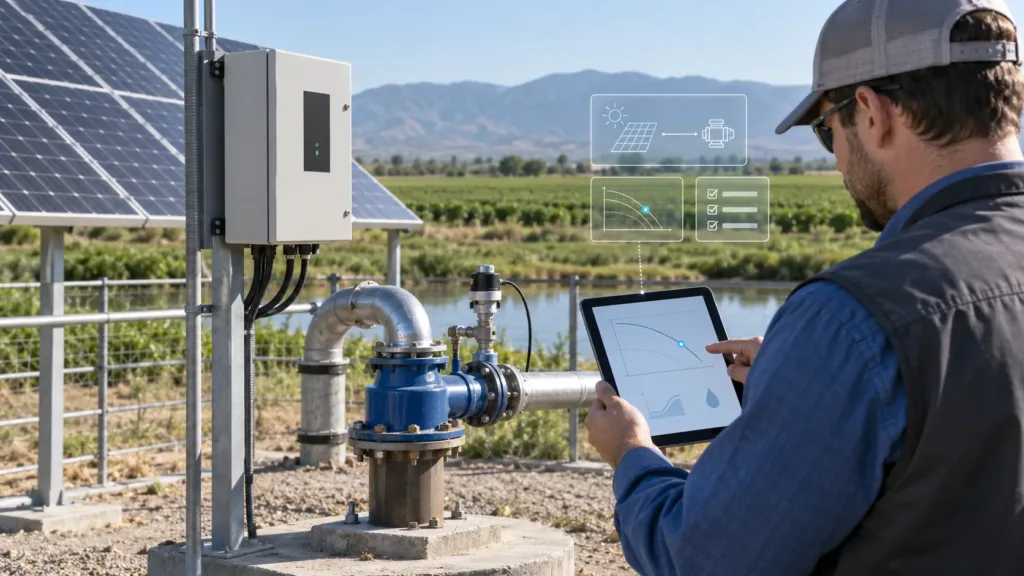 Solar submersible pump performance curve and duty point selection