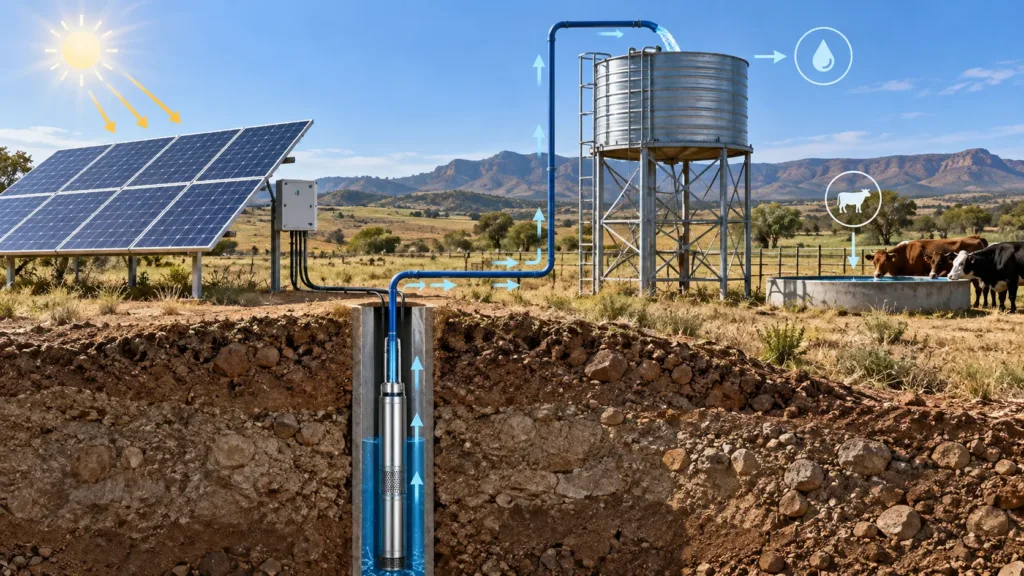 Solar submersible pump for deep well water supply
