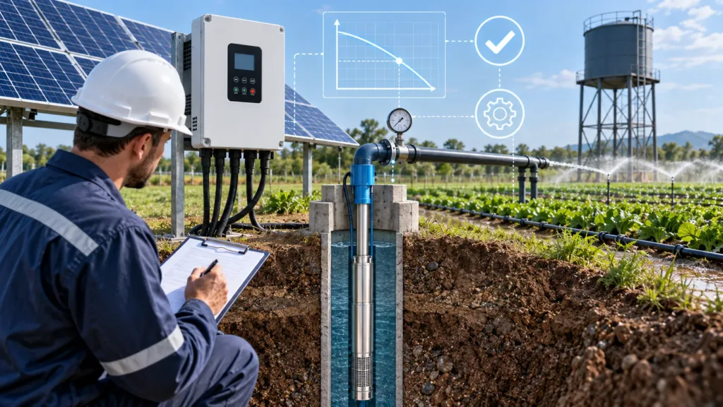 How to Size a Solar Water Pump System for Irrigation Solar irrigation pump performance curve and required duty point