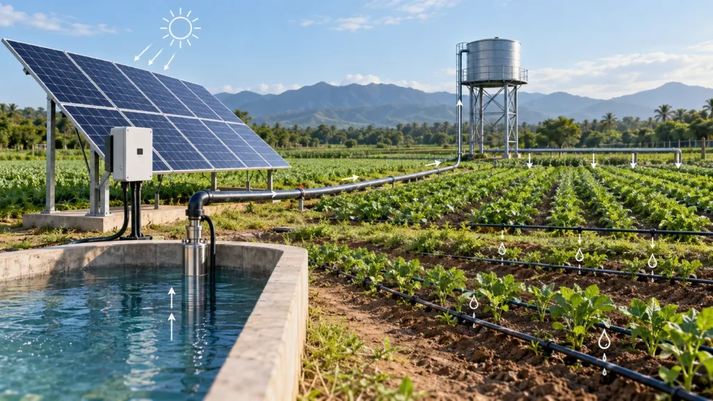 Solar water pump system for agricultural irrigation